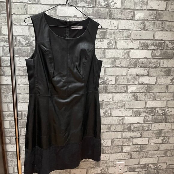 Faux Leather And Suede Trim Little Black Dress - Picture 1 of 6